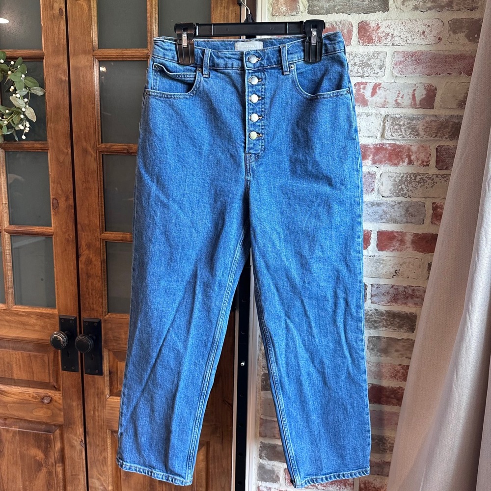 Everlane Way High Jean Women Blue Organic Cotton Button Fly Straight Leg Size 31